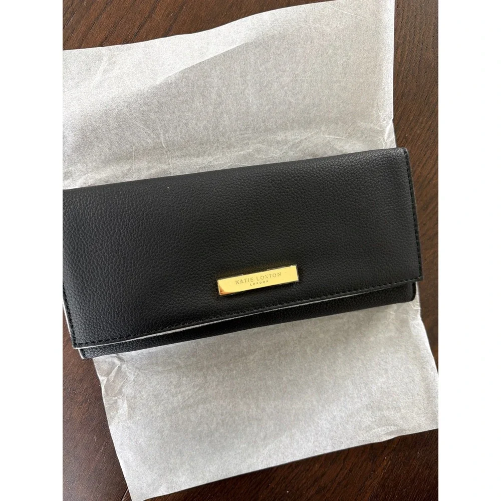 Katie Loxton London Black Jewelry Roll Travel Organizer Case Vegan Leather NEW